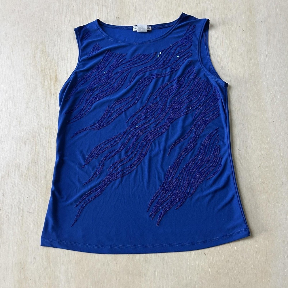 Vintage Bleeker & McDougal Tank Top Womens Medium Blue Beaded Sequin Made In USA